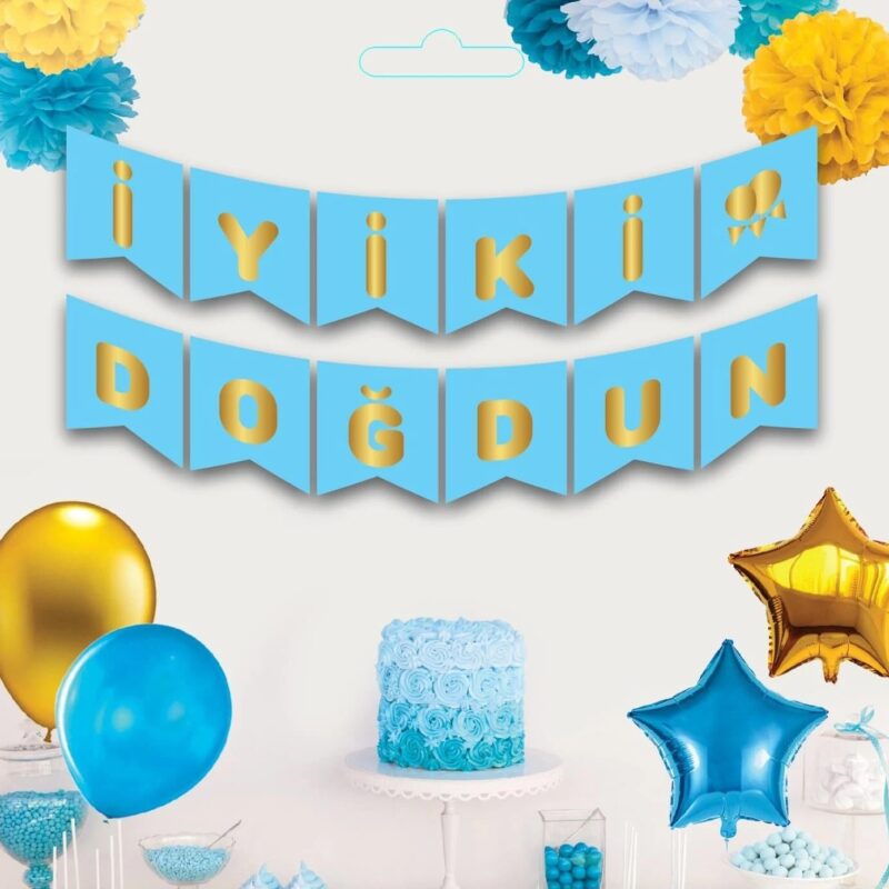 İyi Ki Doğdun Yaldızlı Banner Mavi Gold