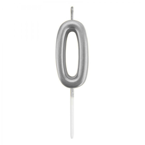 0 Rakamı Gümüş 6 cm Mum