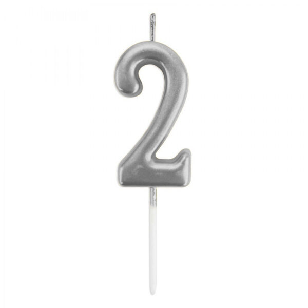 2 Rakamı Gümüş 6 cm Mum