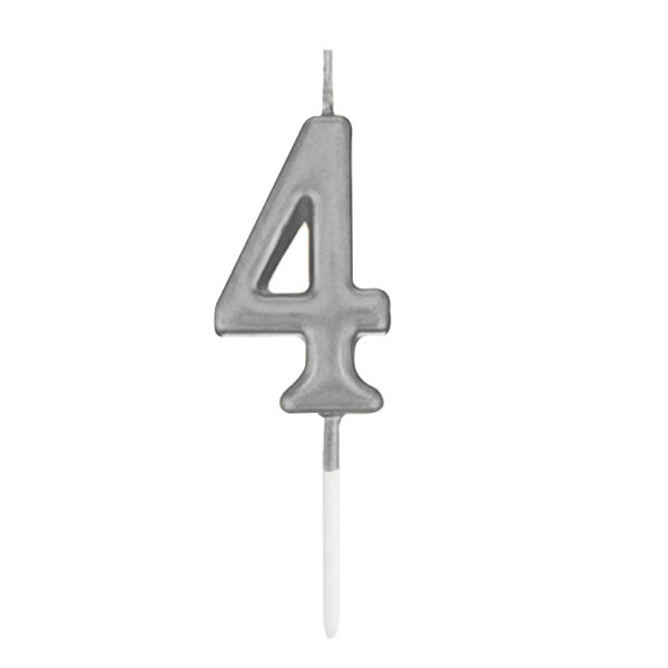 4 Rakamı Gümüş 6 cm Mum