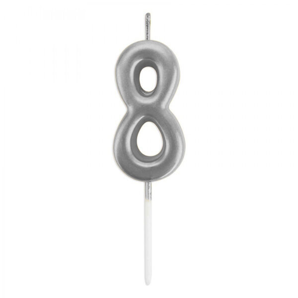 8 Rakamı Gümüş 6 cm Mum