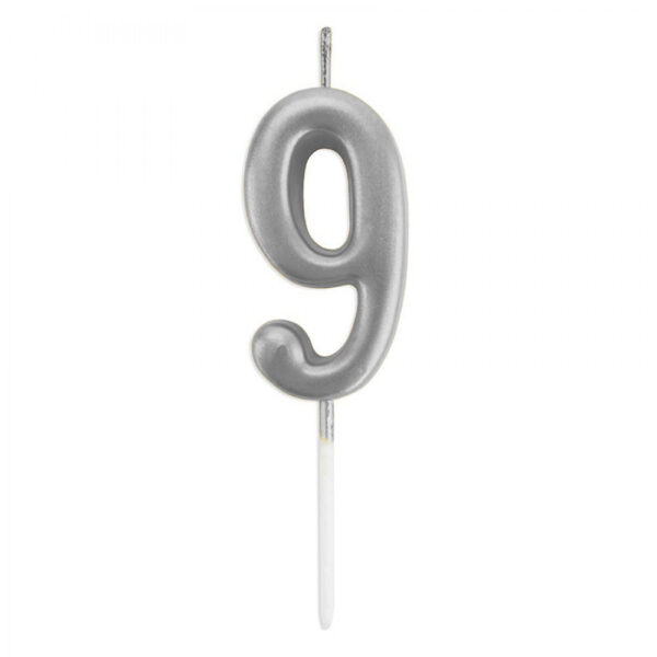 9 Rakamı Gümüş 6 cm Mum