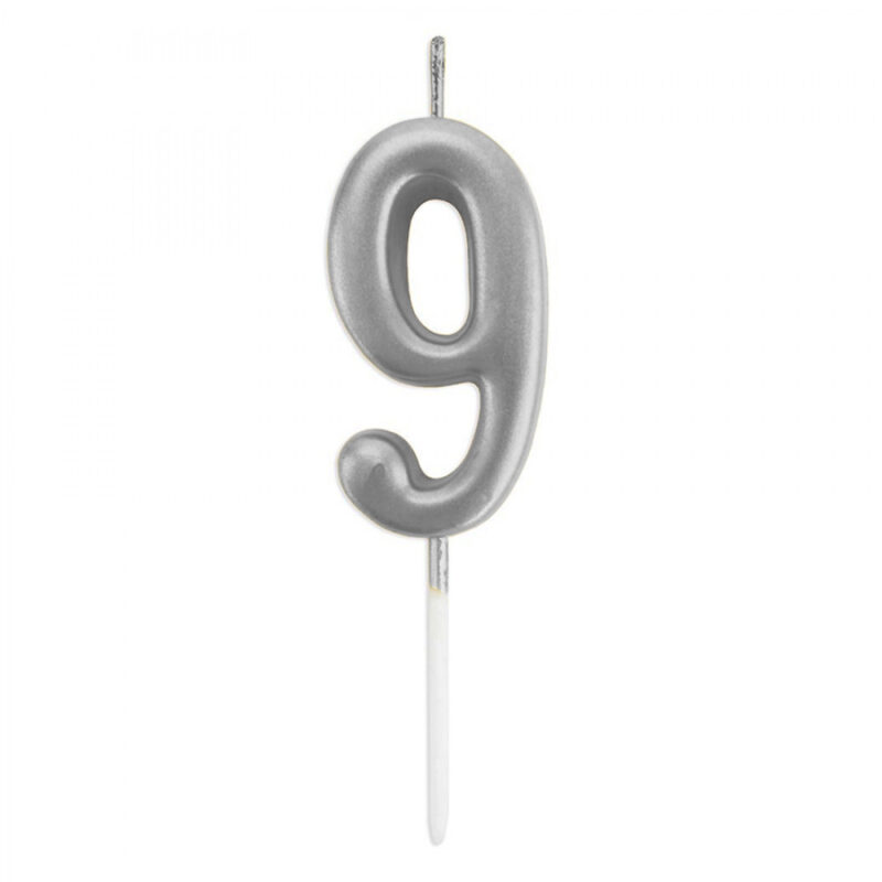 9 Rakamı Gümüş 6 cm Mum