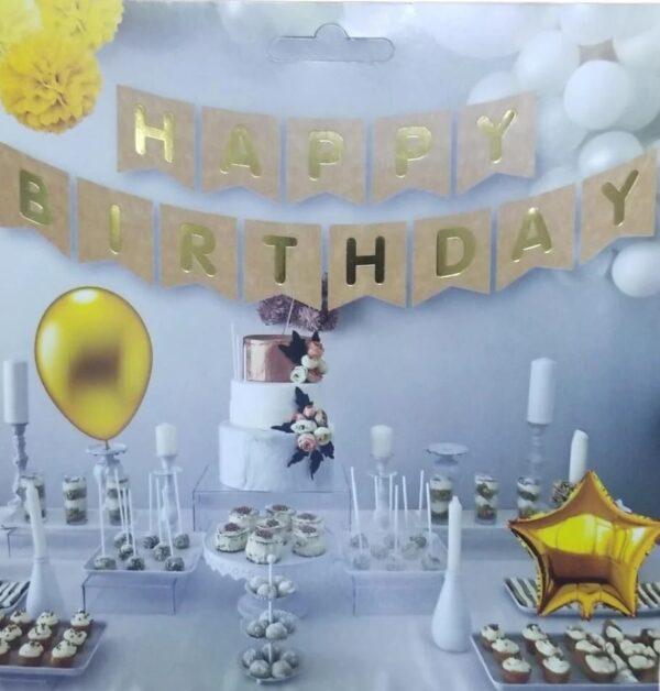 Happy Birthday Varak Yaldızlı Banner Kraft Gold