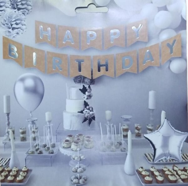 Happy Birthday Varak Yaldızlı Banner Kraft Gümüş