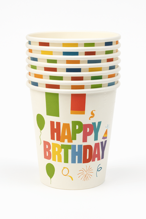 Karton Bardak Renkli Happy Birthday 8'li