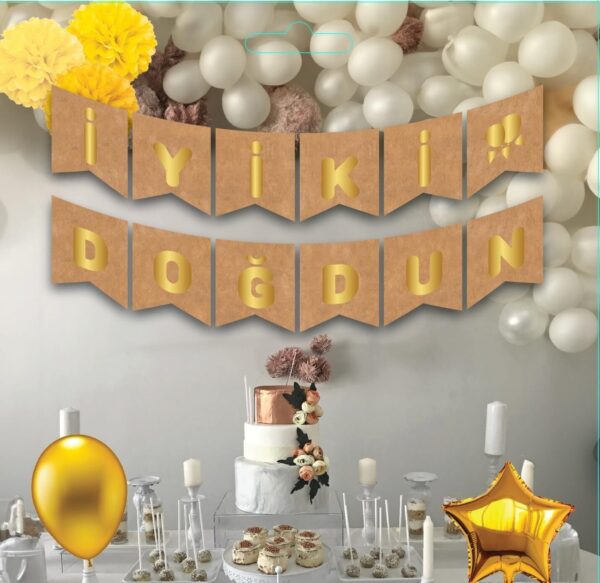 İyi Ki Doğdun Varak Yaldızlı Banner Kraft Gold