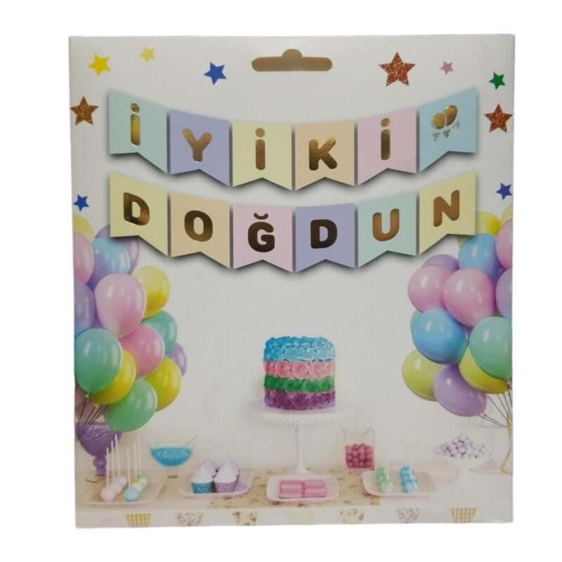 İyi Ki Doğdun Yaldızlı Banner Makaron Gold