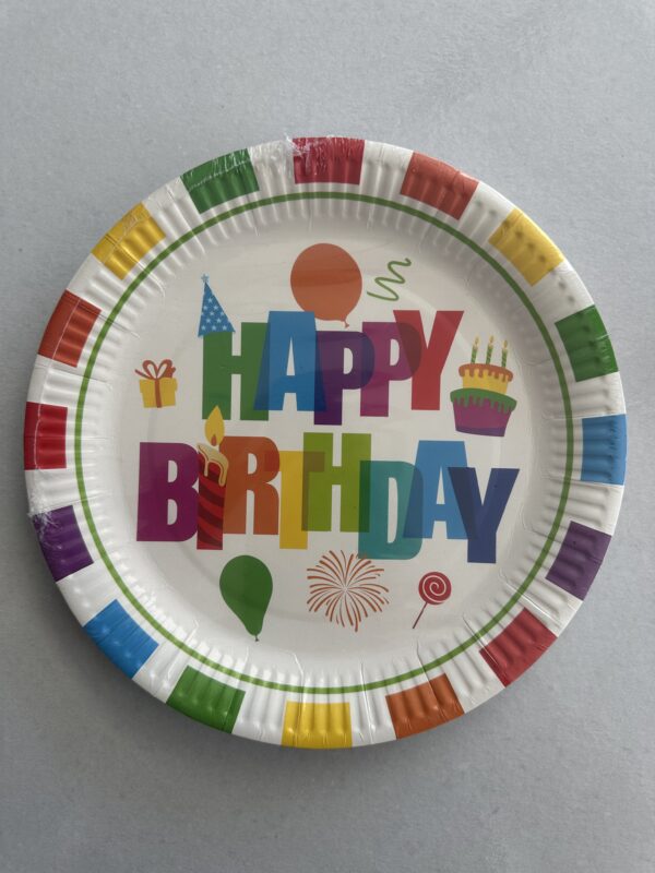 Karton Tabak 22 cm Renkli Happy Birthday 8'li
