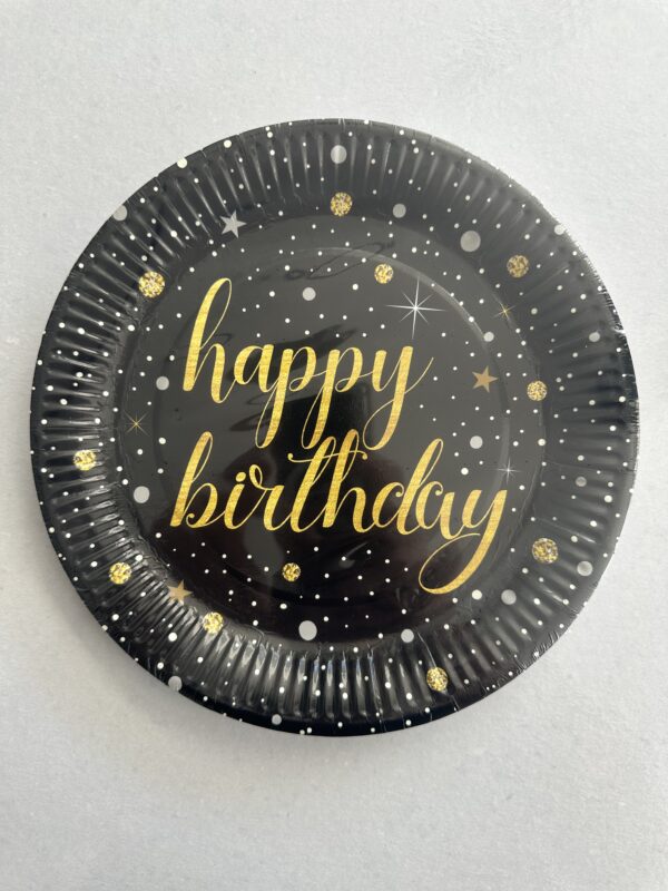 Karton Tabak 22 cm Siyah Happy Birthday 8'li